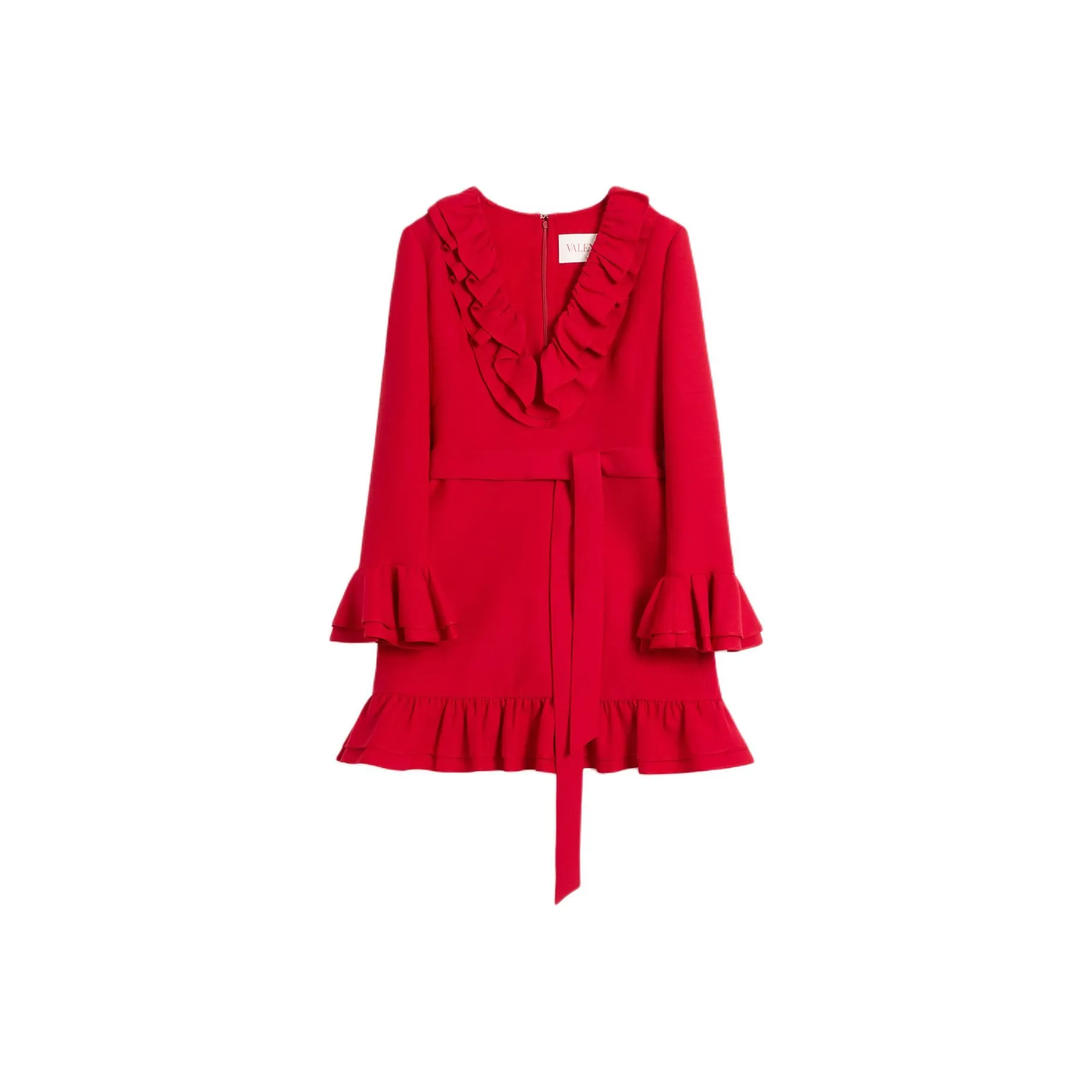 Valentino Ruffled V Neck Mini Dress