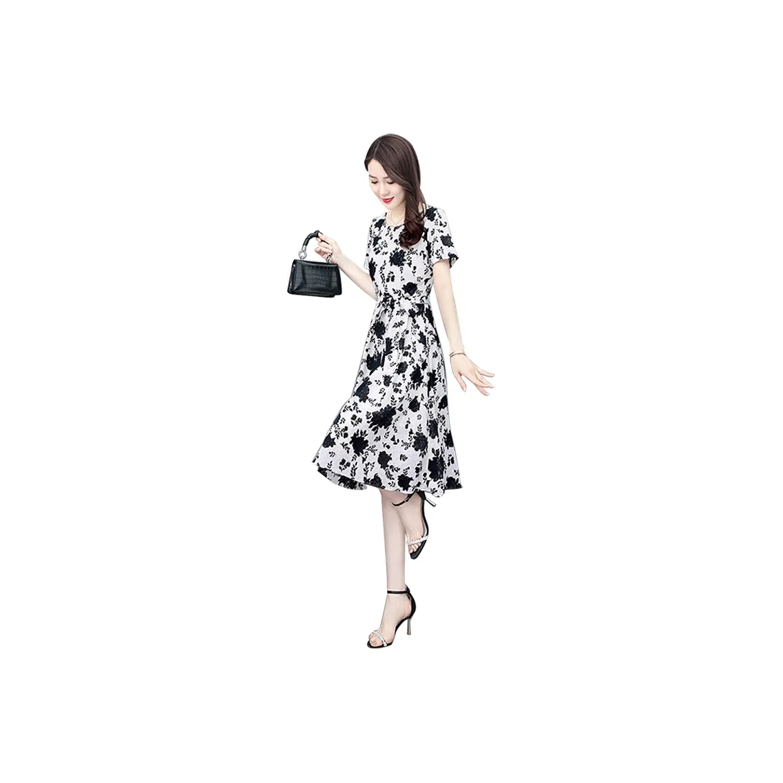 Cypress House Short Sleeved Dress Women's Beige With Black Floral