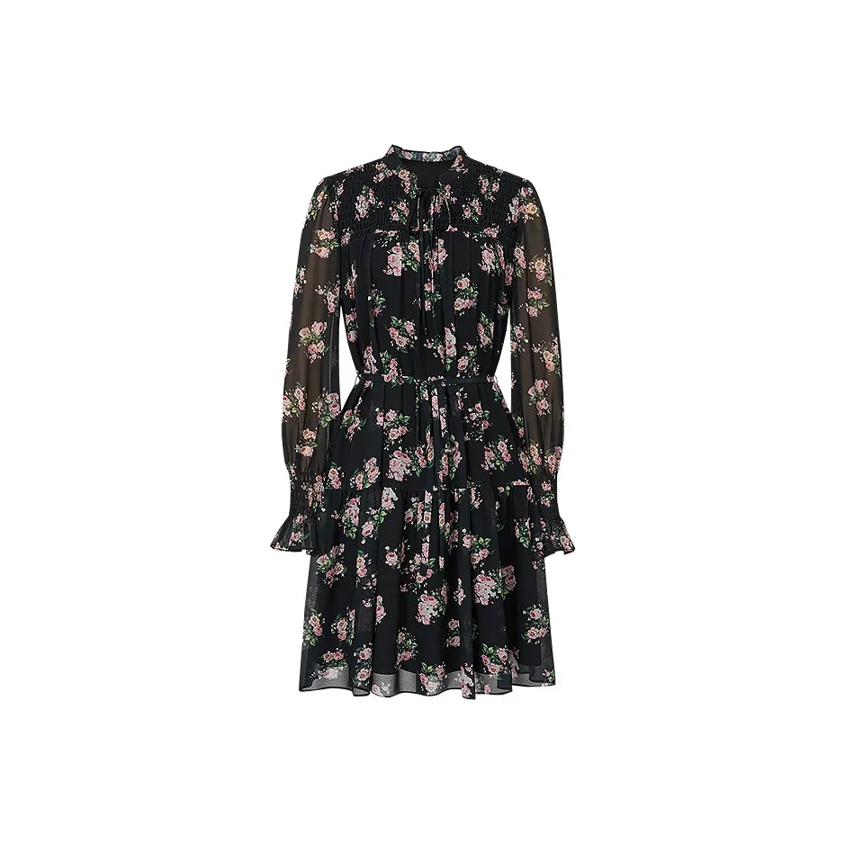 Hopeshow Long Sleeved Dress Women's Black With Floral