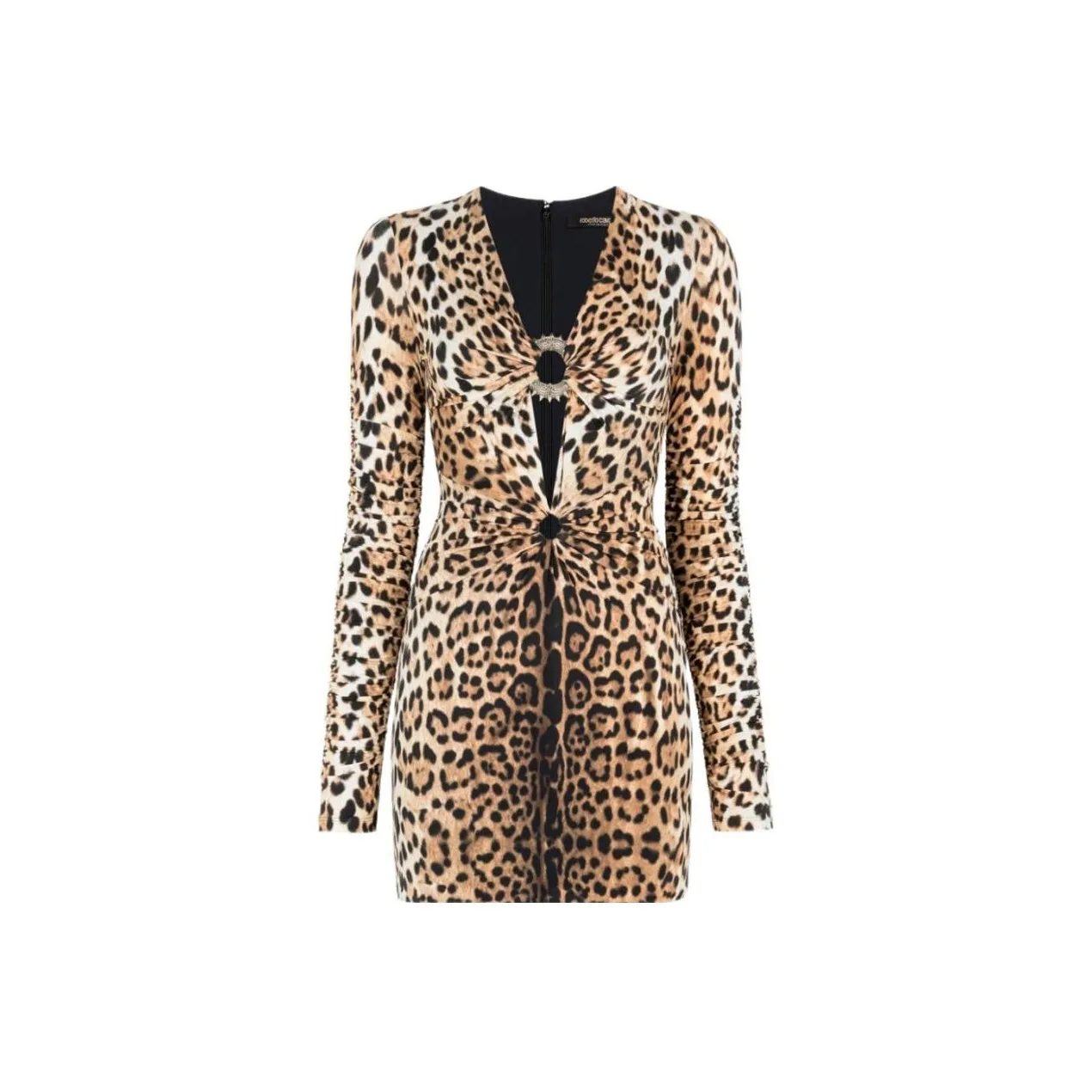 Roberto Cavalli Leopard Printed Cut Out Mini Dress