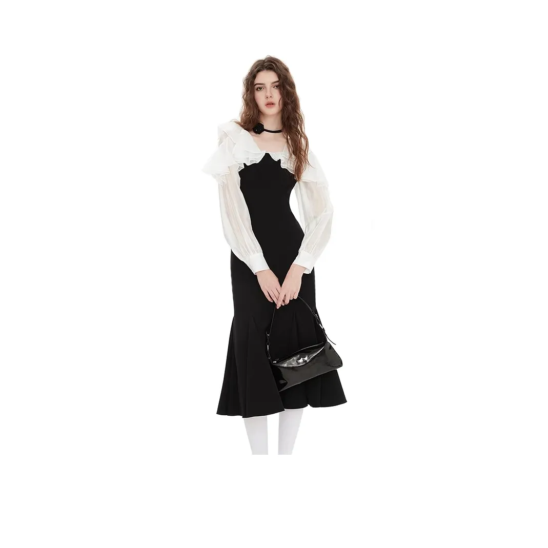 JORYAweekend Длинное платье с длинными рукавами женское черное