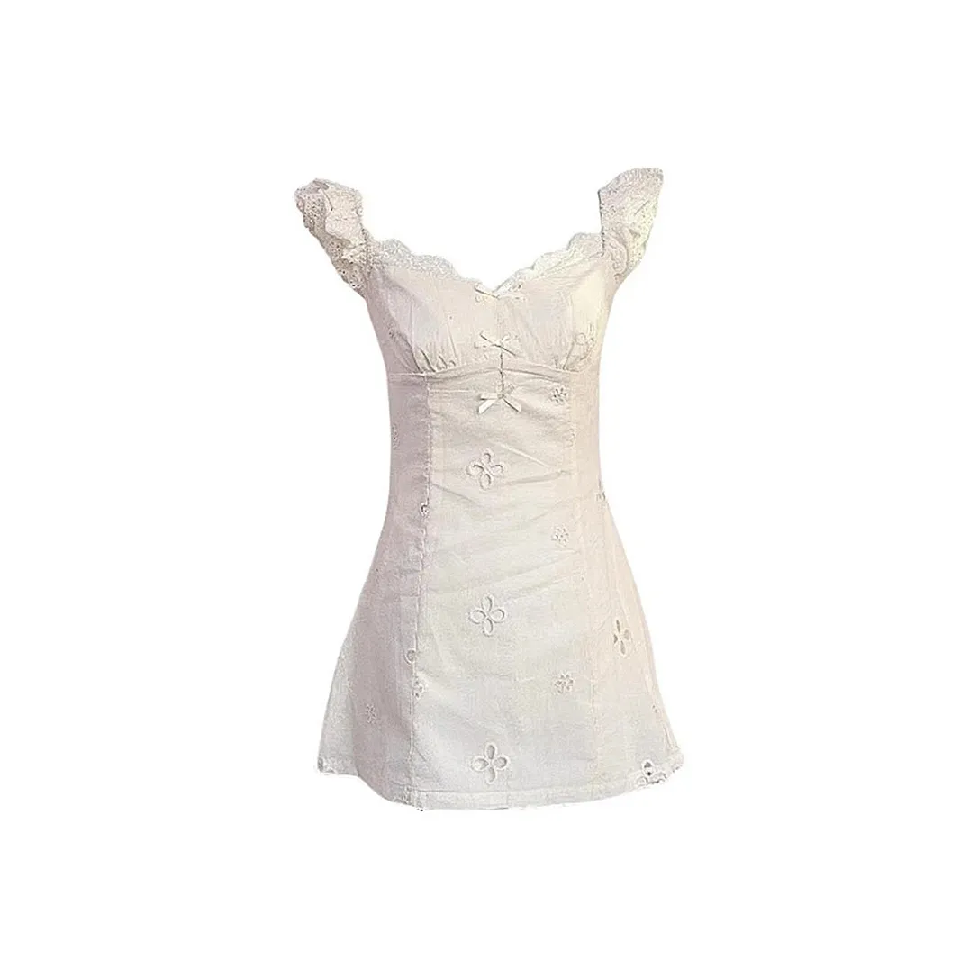 JOSR Короткий рукав Платье Женское Белое