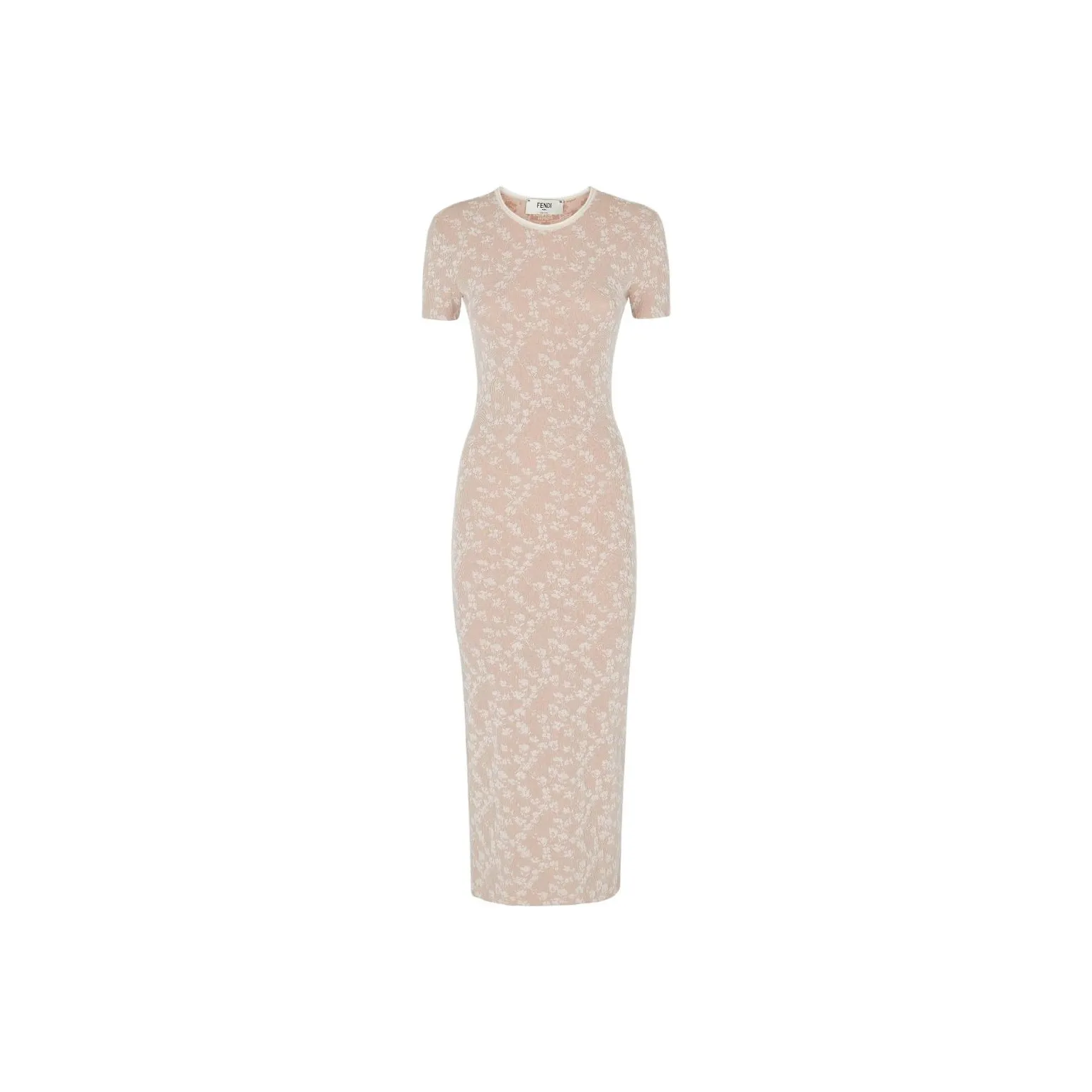 FENDI Floral Jacquard Crewneck Fitted Dress