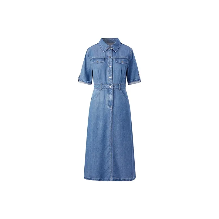 PEACEBIRD Джинсовый синий Женские Короткие Платья с Рукавами