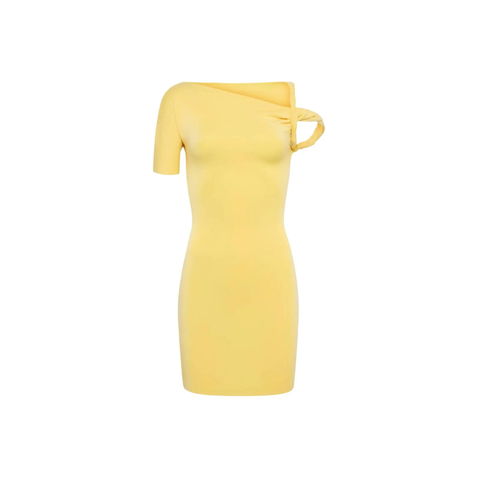 Khy Drop 004 Sueded Эластичный Твист Мини Платье Короткий С рукавами Платье Женское Масляный Желтый Желто-кремовый