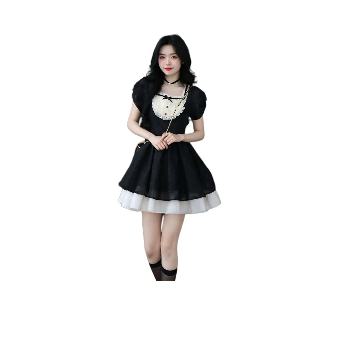 Mu Xiao Xin Short Sleeved Dress Women's Black