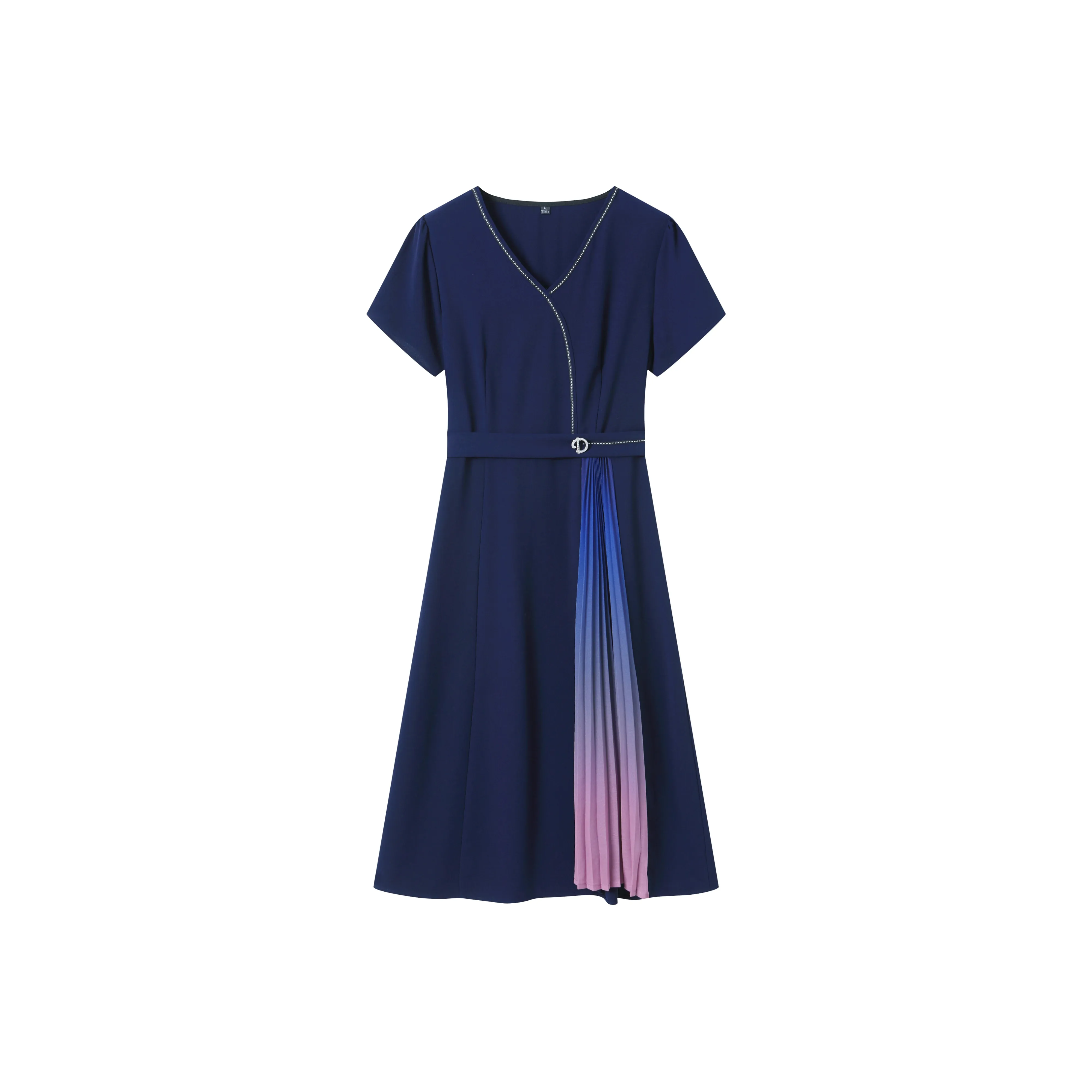 Korean Style Short Sleeved Dress Women's Navy Blue