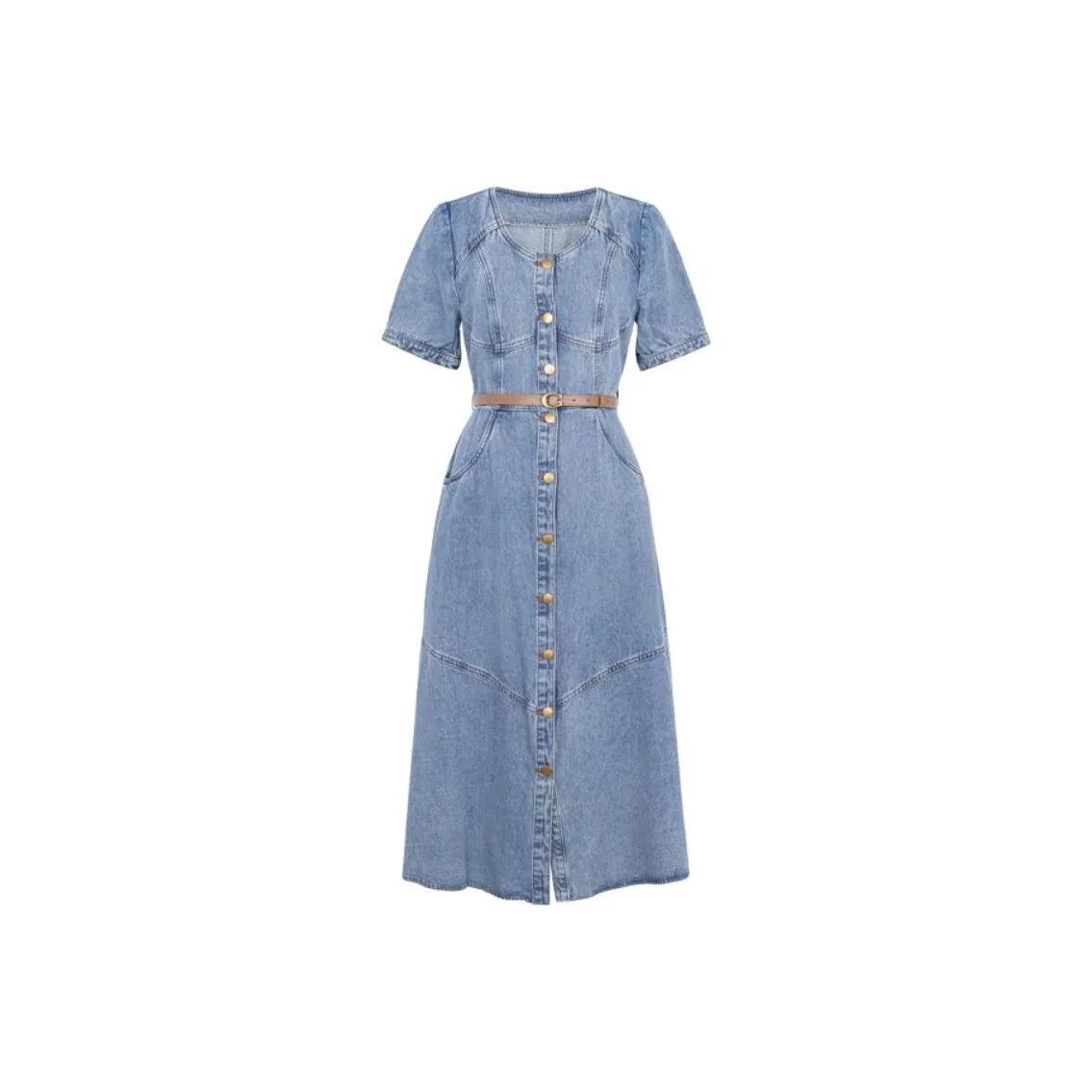 XG Короткий рукав Платье Женское Джинсовый синий