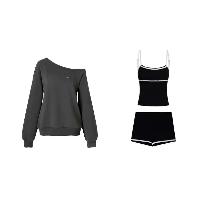 PAZZO Асимметричный худи + топ на бретелях + шорты повседневный комплект для женщин
