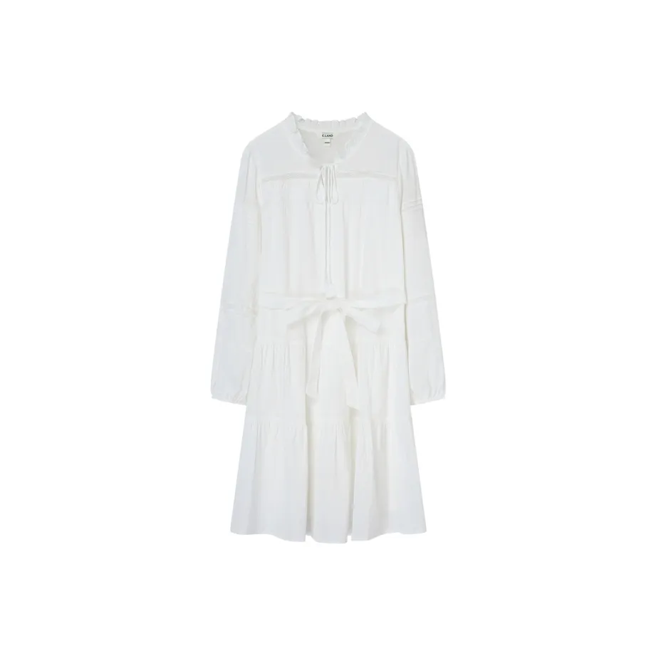 E.land Длинное платье с длинными рукавами женское цвет слоновая кость белый