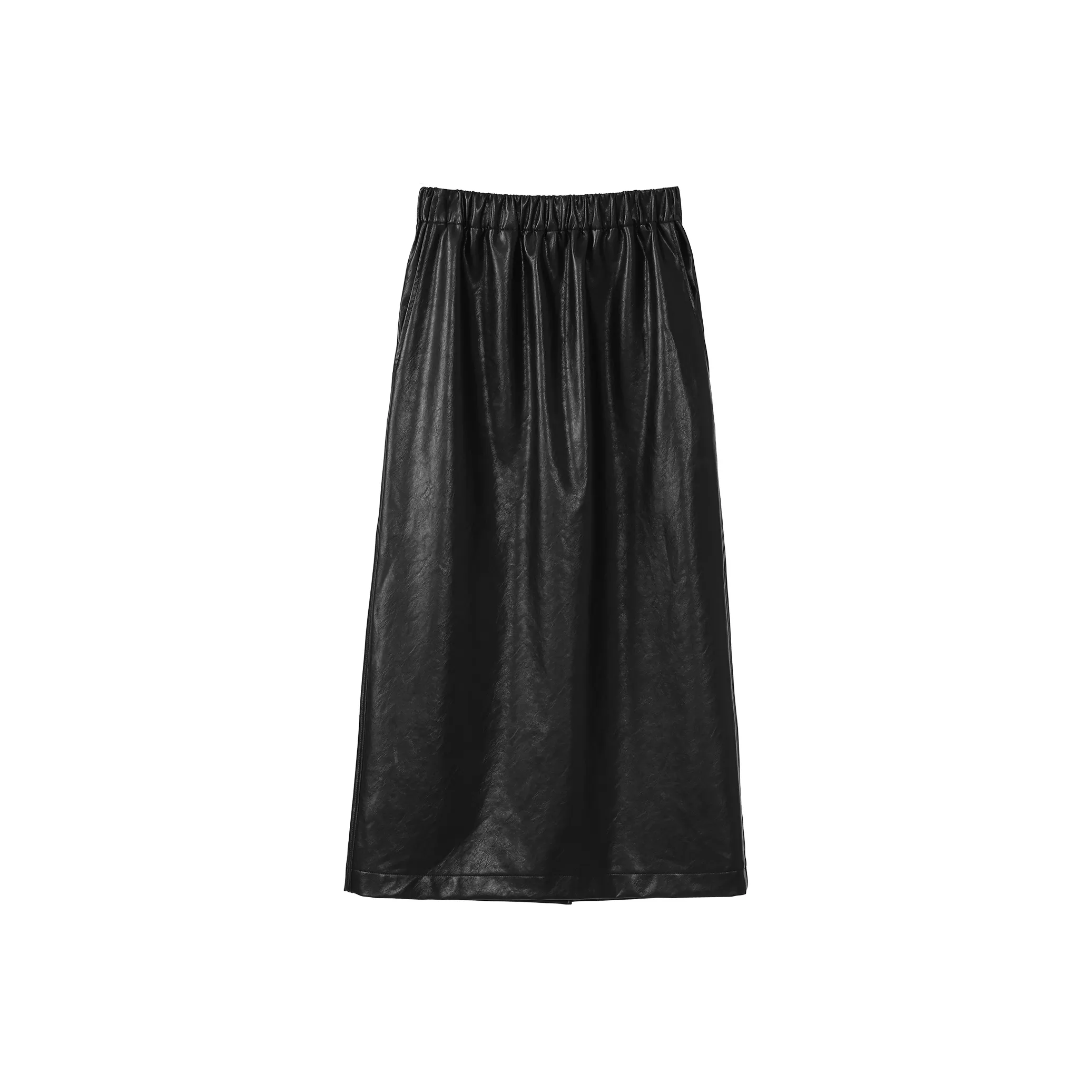 Fstudio Early AUTUMN Корейский стиль Винтаж Похудение Однотонный HIGH RISE A Линия Кожа Длинный Юбка Женские