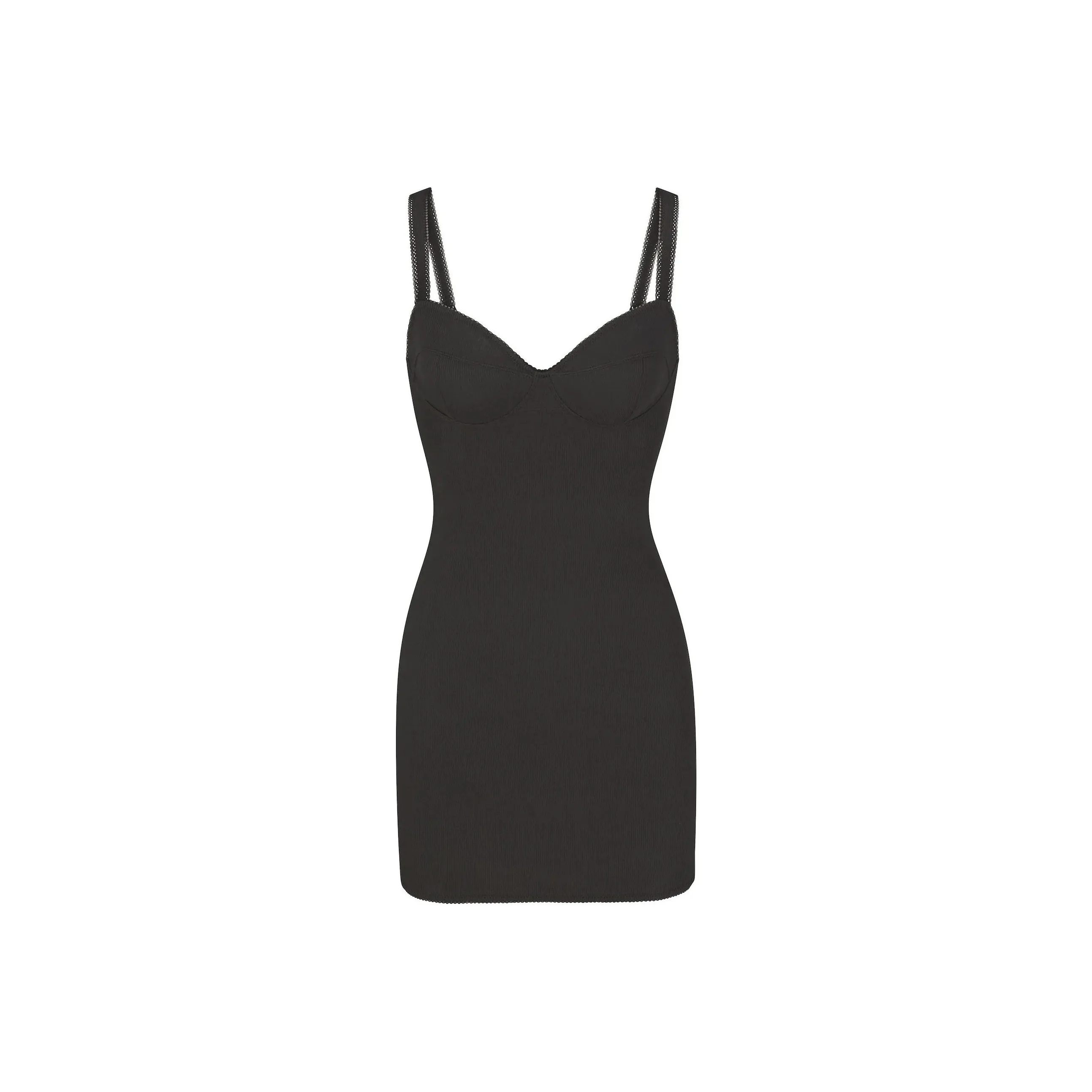 SKIMS COTTON RIB PICOT CAMI MINI DRESS Slip Dress Women's SOOT/Smoke Gray