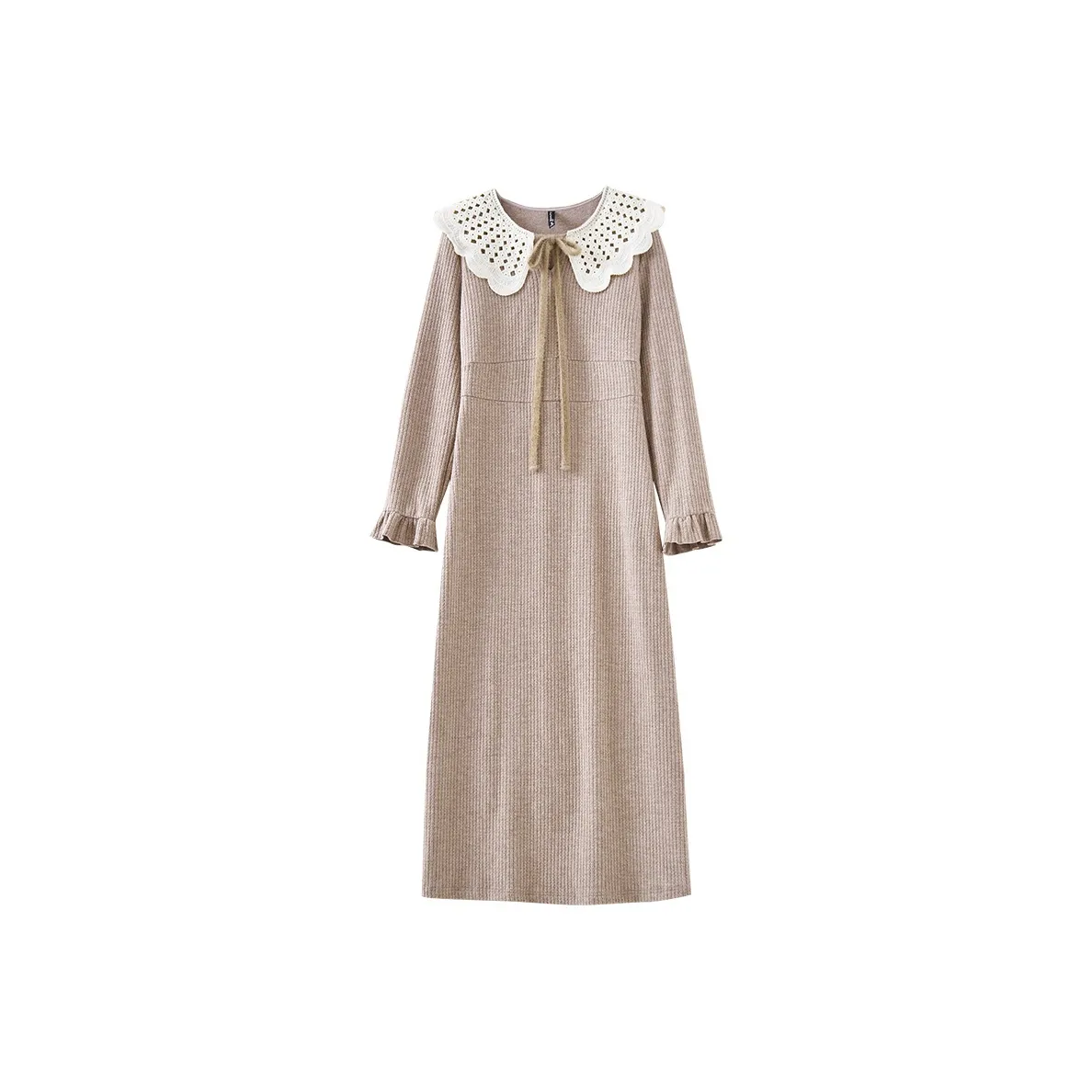 OUNIXUE Длинное платье с длинным рукавом женское светлый умбра