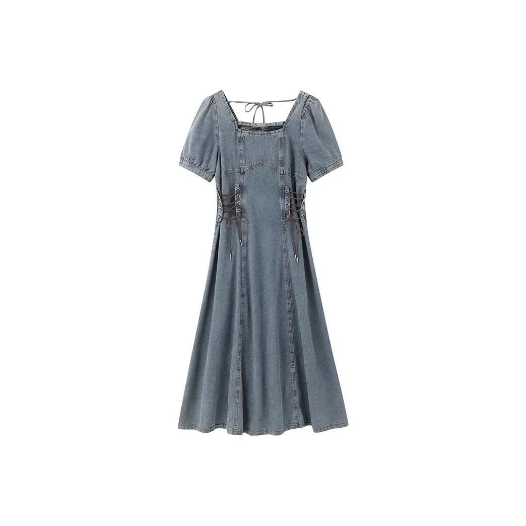 GULIANFEI Короткий рукав платье женское синий длинный