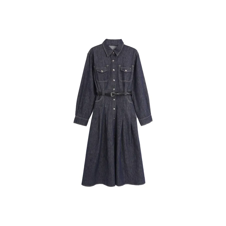 SETIROM Long Sleeved Dress Women's Dark Blue