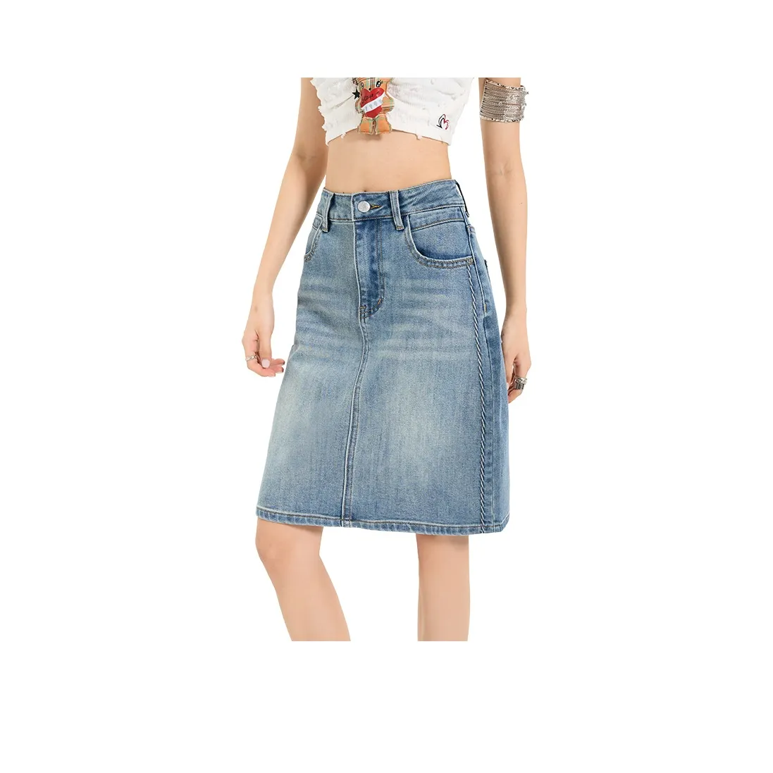 Розовый деним длинная юбка женский винтажный синий