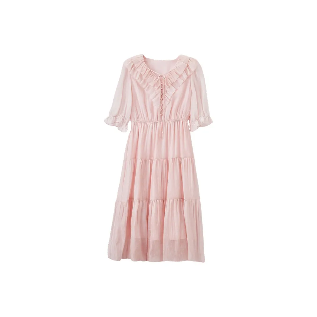 XIANGYING Short Sleeved Dress Women's Pink