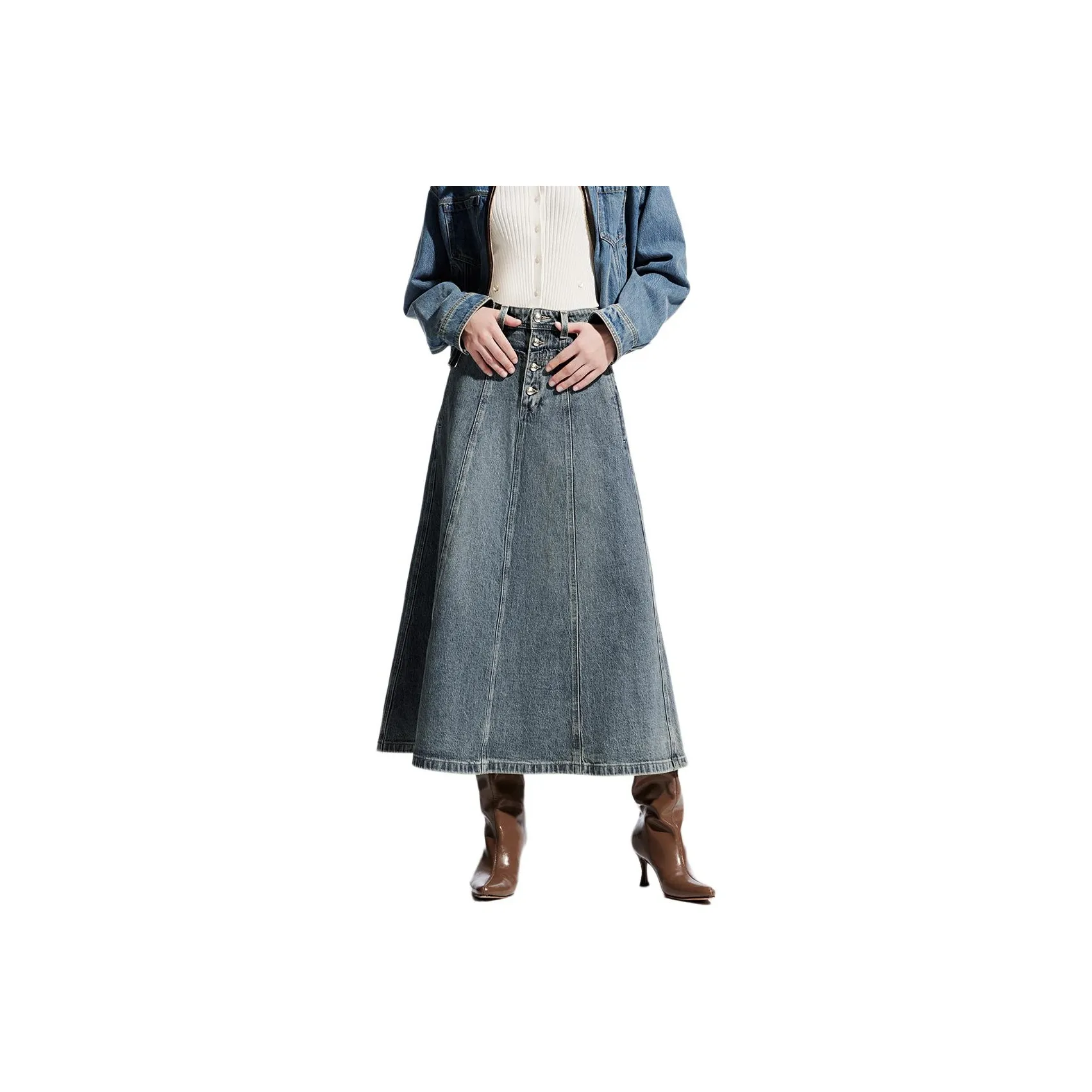 Only J34 390 Промытый деним синий Женские джинсовые длинные юбки