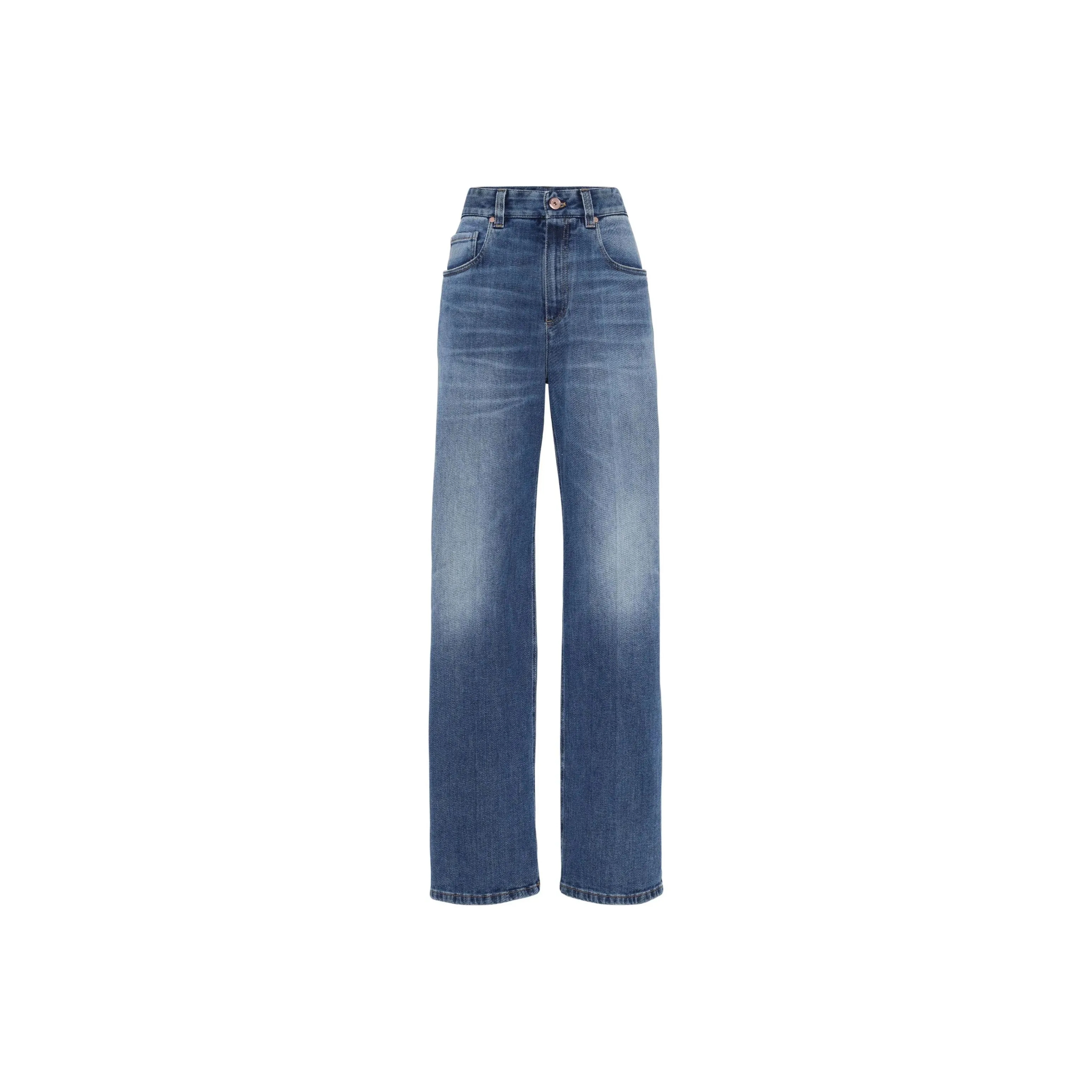 Brunello Cucinelli Logo Patch High Waist Straight Leg Jeans
