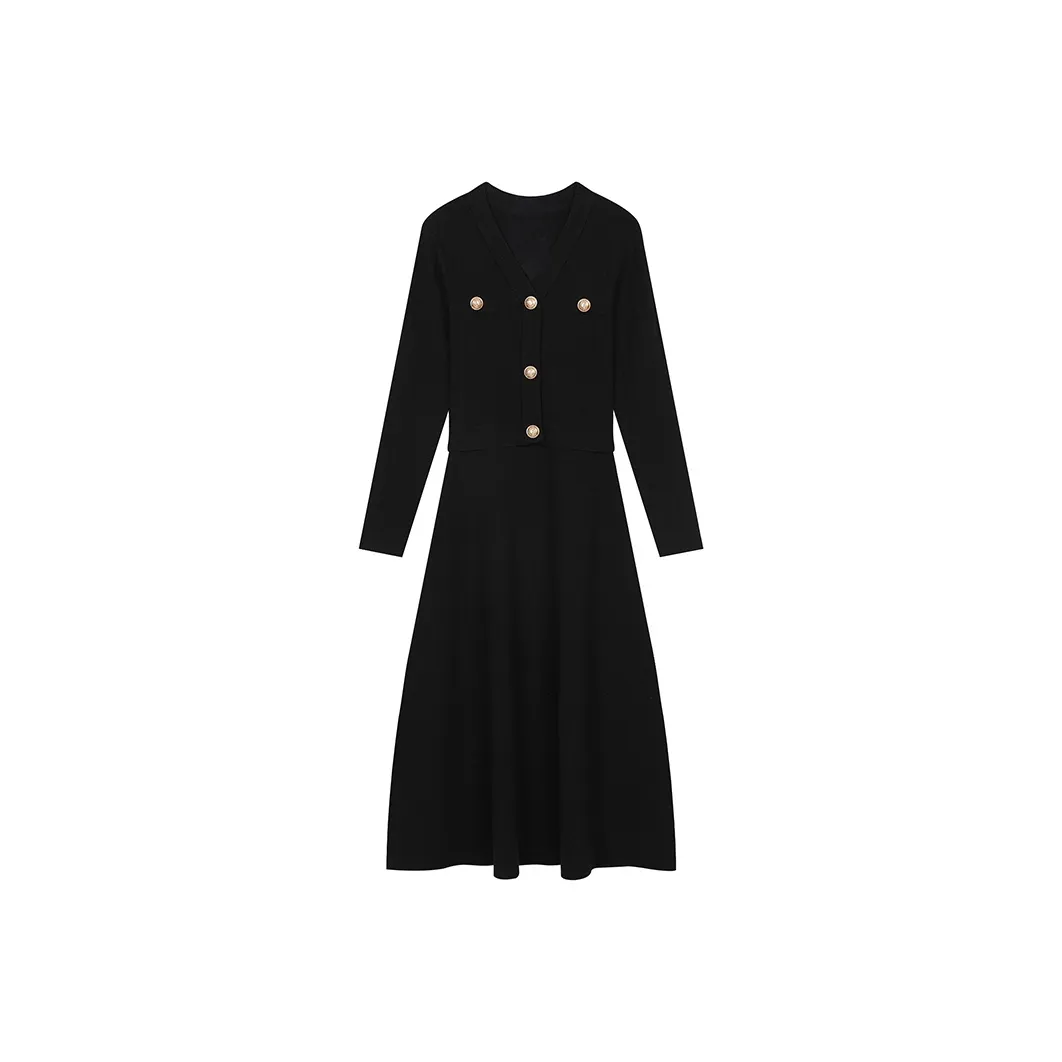 ELF SACK Long Sleeved Dress Women's Knight Black