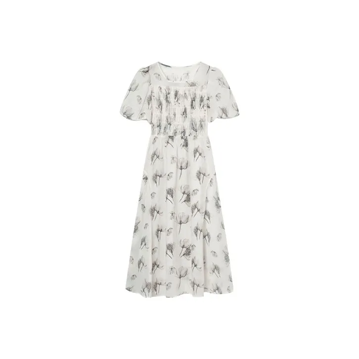DIALOGUE Short Sleeved Dresses Women's Beige Apricot With Floral