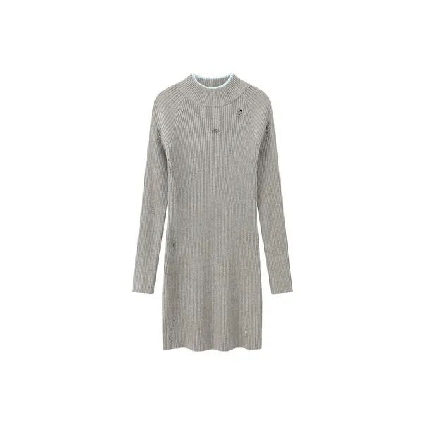 CHUU Длинное платье с длинными рукавами женское светло-пшеничный серый