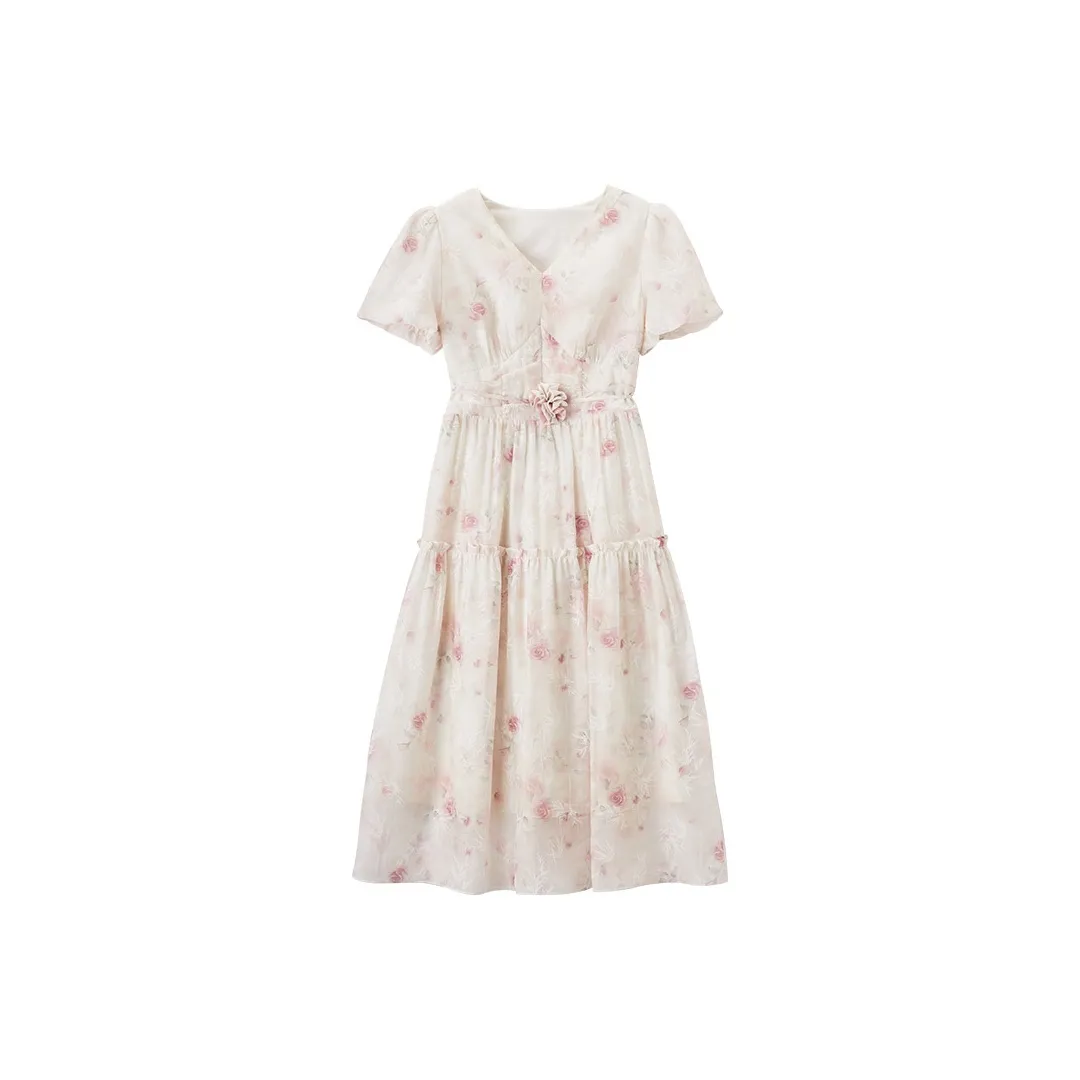 XIANGYING Короткий рукав Платье Женское Розовое