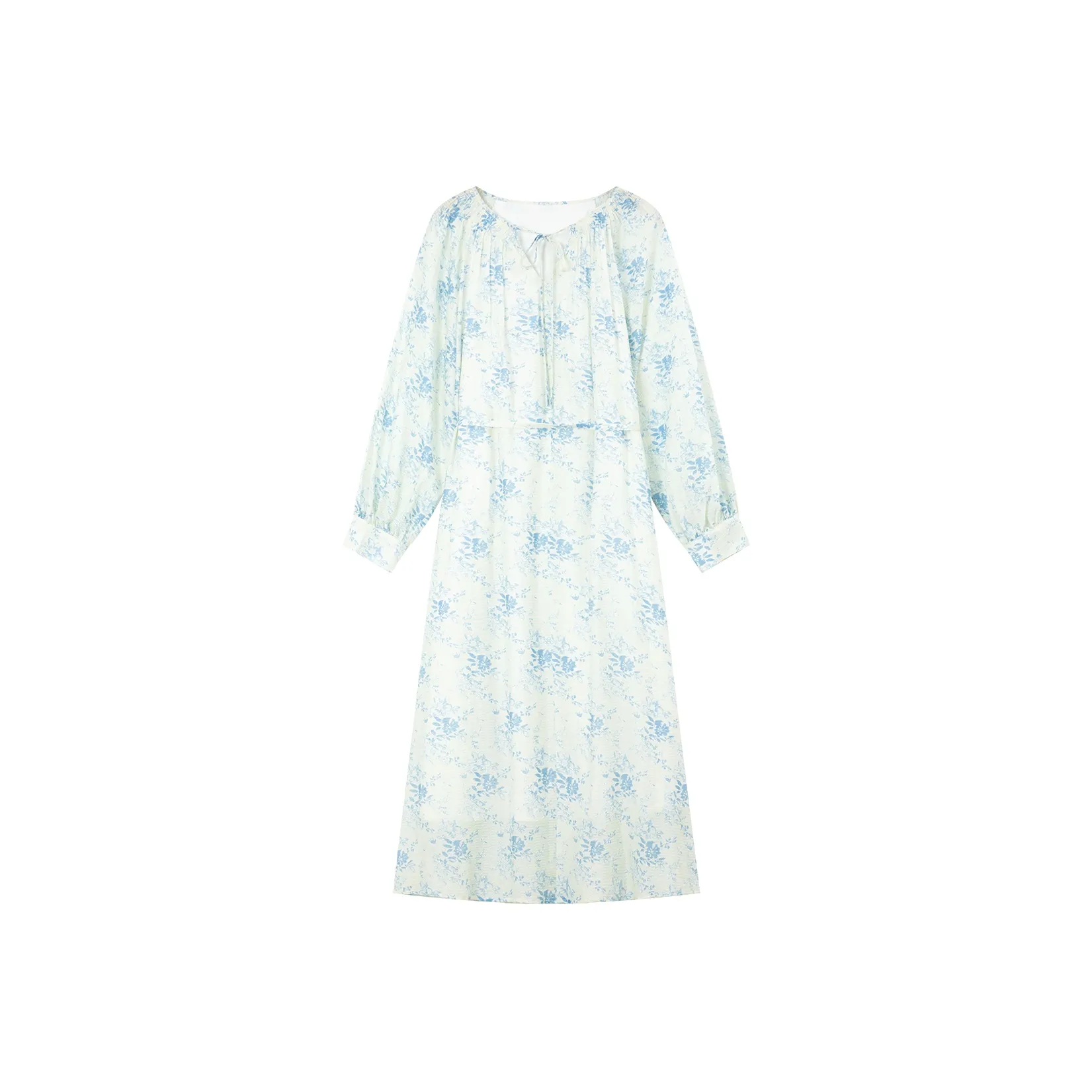 VIMLY Long-Sleeved Dresses Women's White Base With Blue Floral