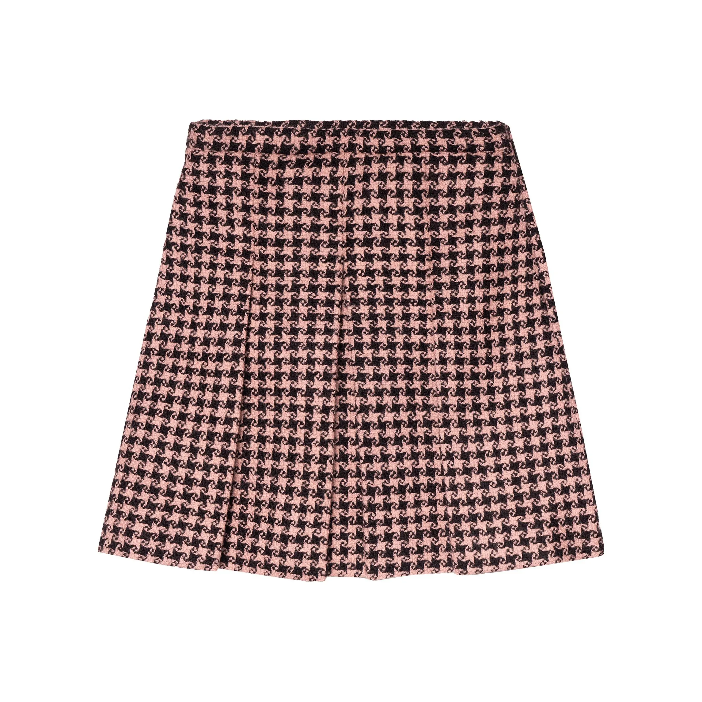 GUCCI Houndstooth Tweed Wool Blend Skirt Black Pink