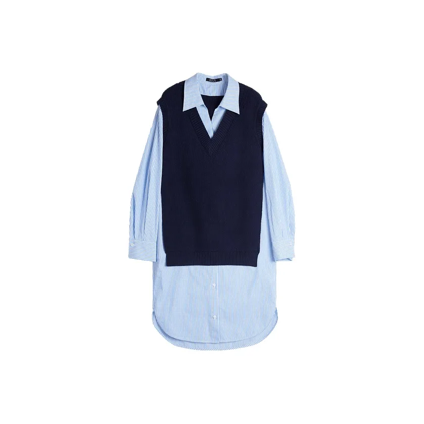 ELLE Длинное платье с длинными рукавами женское темно-синий