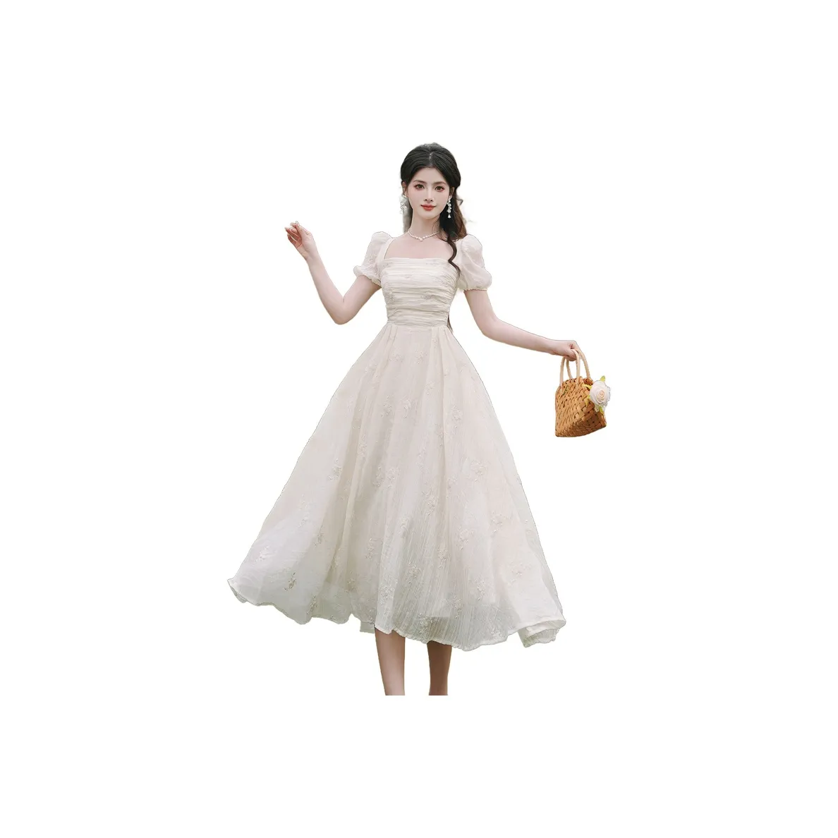 MORii Короткий рукав Платье Женское Белое