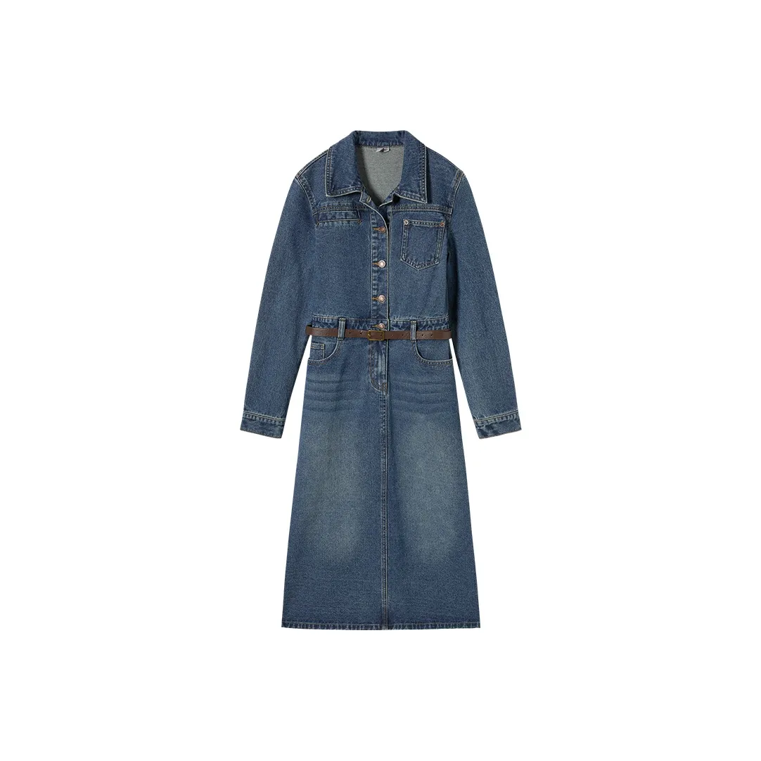 DIALOGUE Длинное Платье с длинными рукавами Женское Джинсовый синий