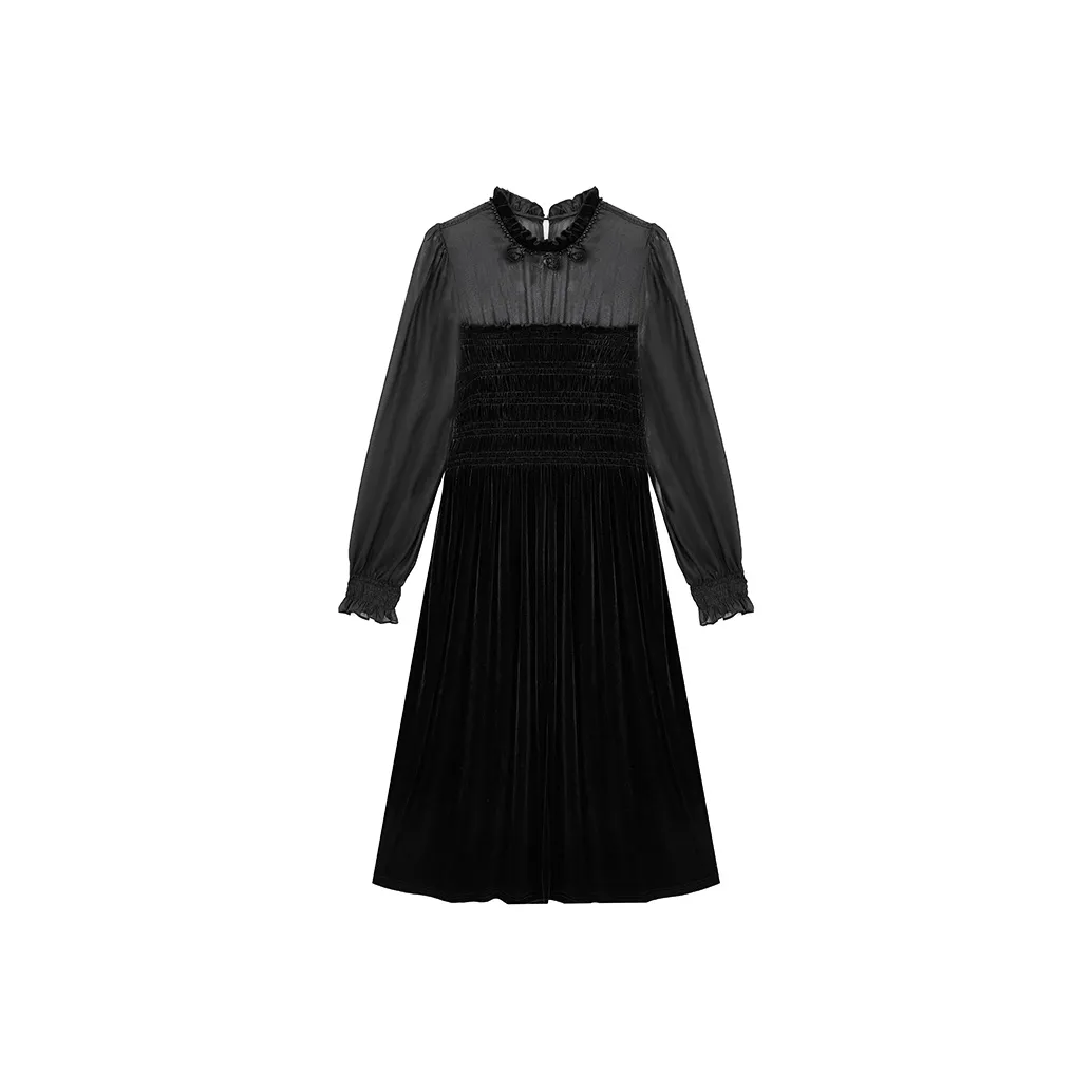 Yu Qianwen Длинное платье с длинными рукавами женское черное