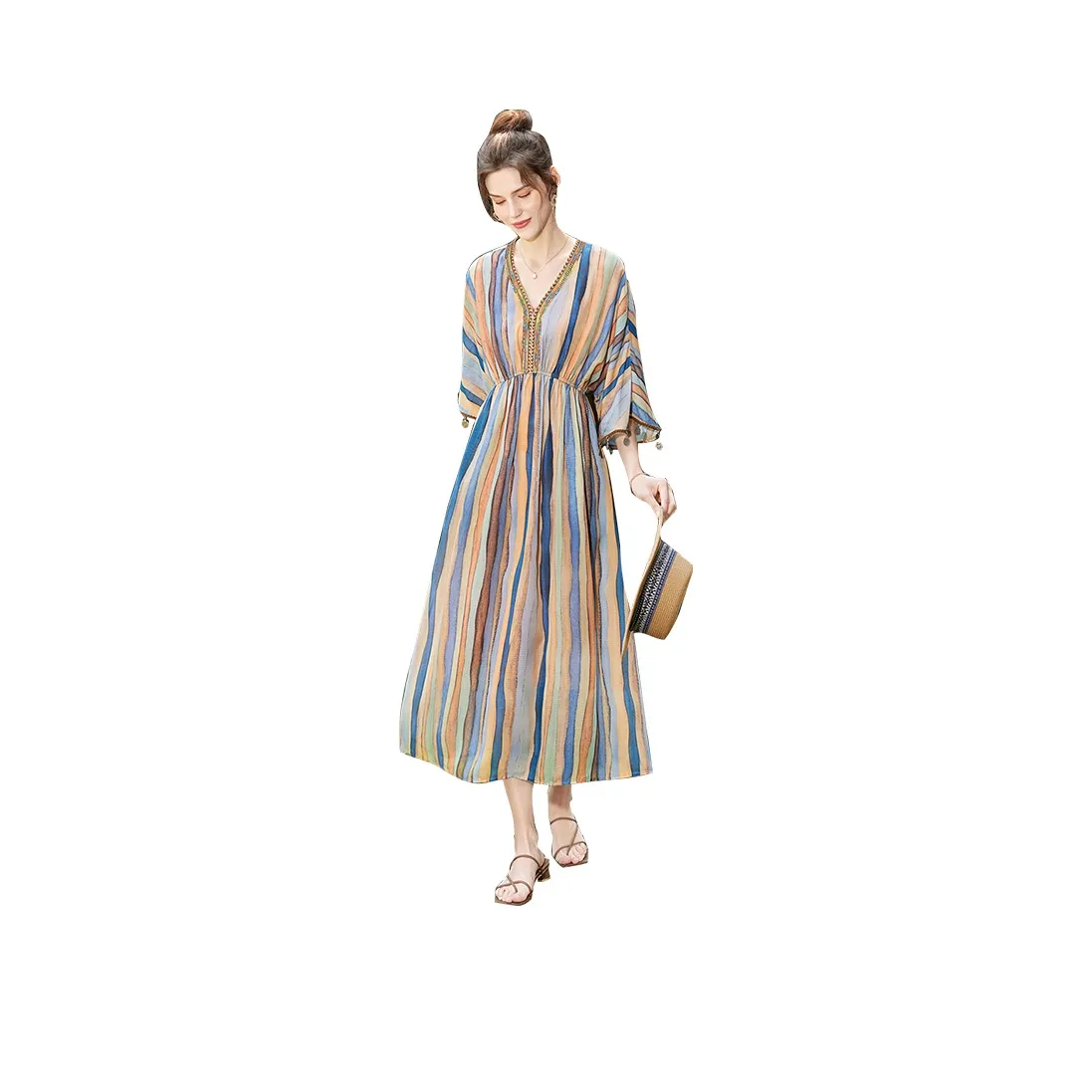 TOUCH Short Sleeved Dresses Women's Blue Orange Stripes