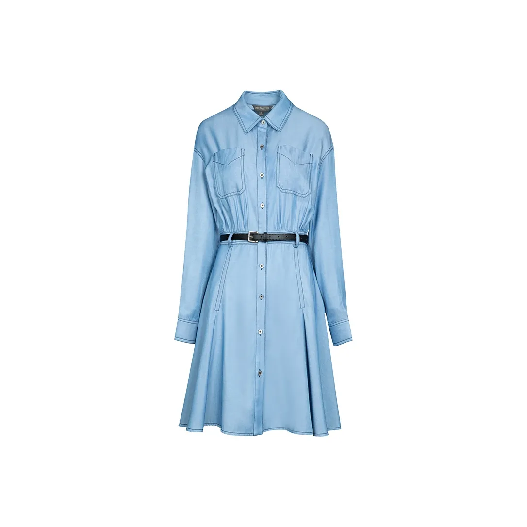 MeetMetro Короткий рукав Платье Женское Джинсовый синий