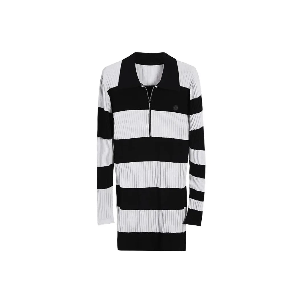Self Who Long Sleeved Dress Women's Classic Black Gray Stripes