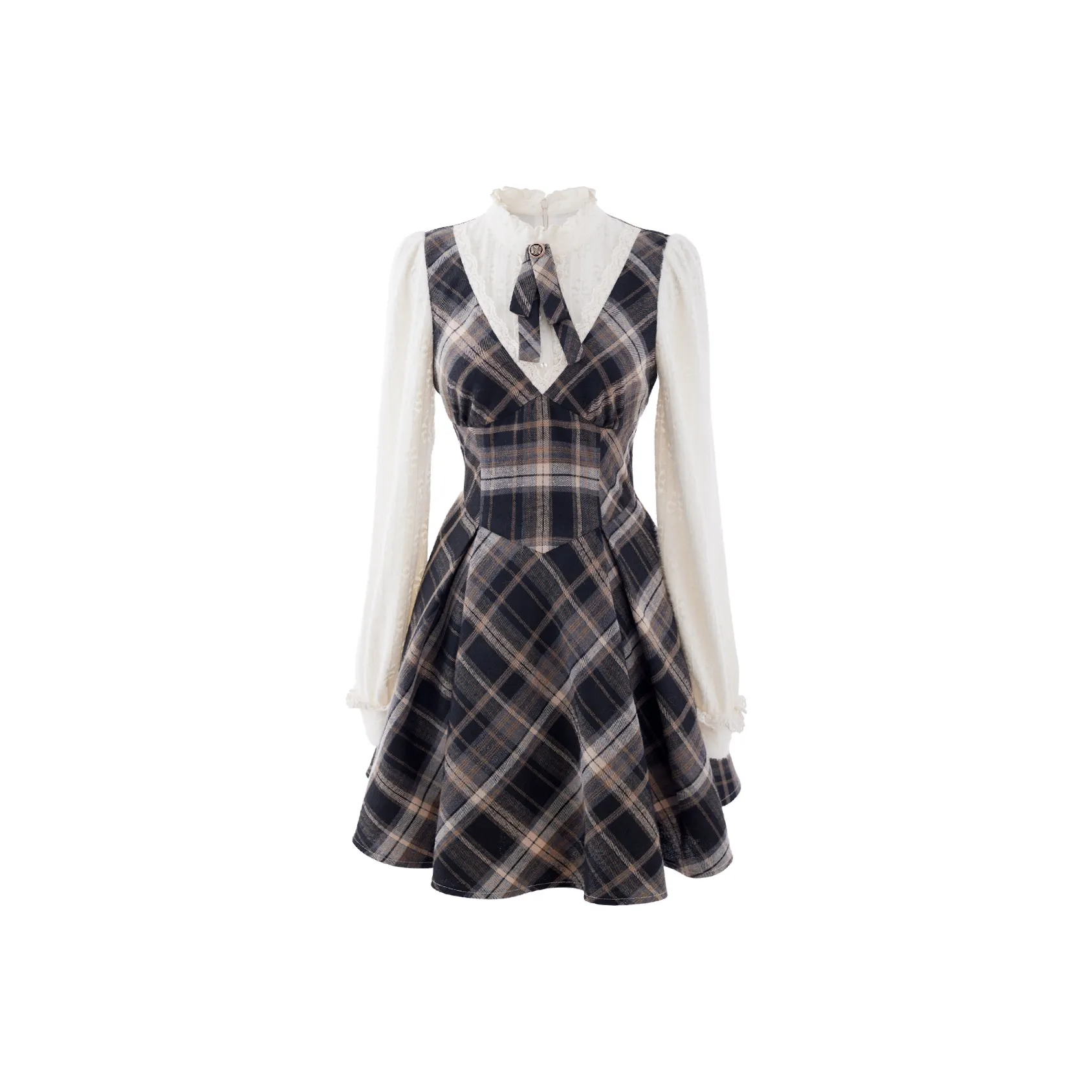 Blovelan Длинное платье с длинными рукавами женское коричневый клетка цветочный