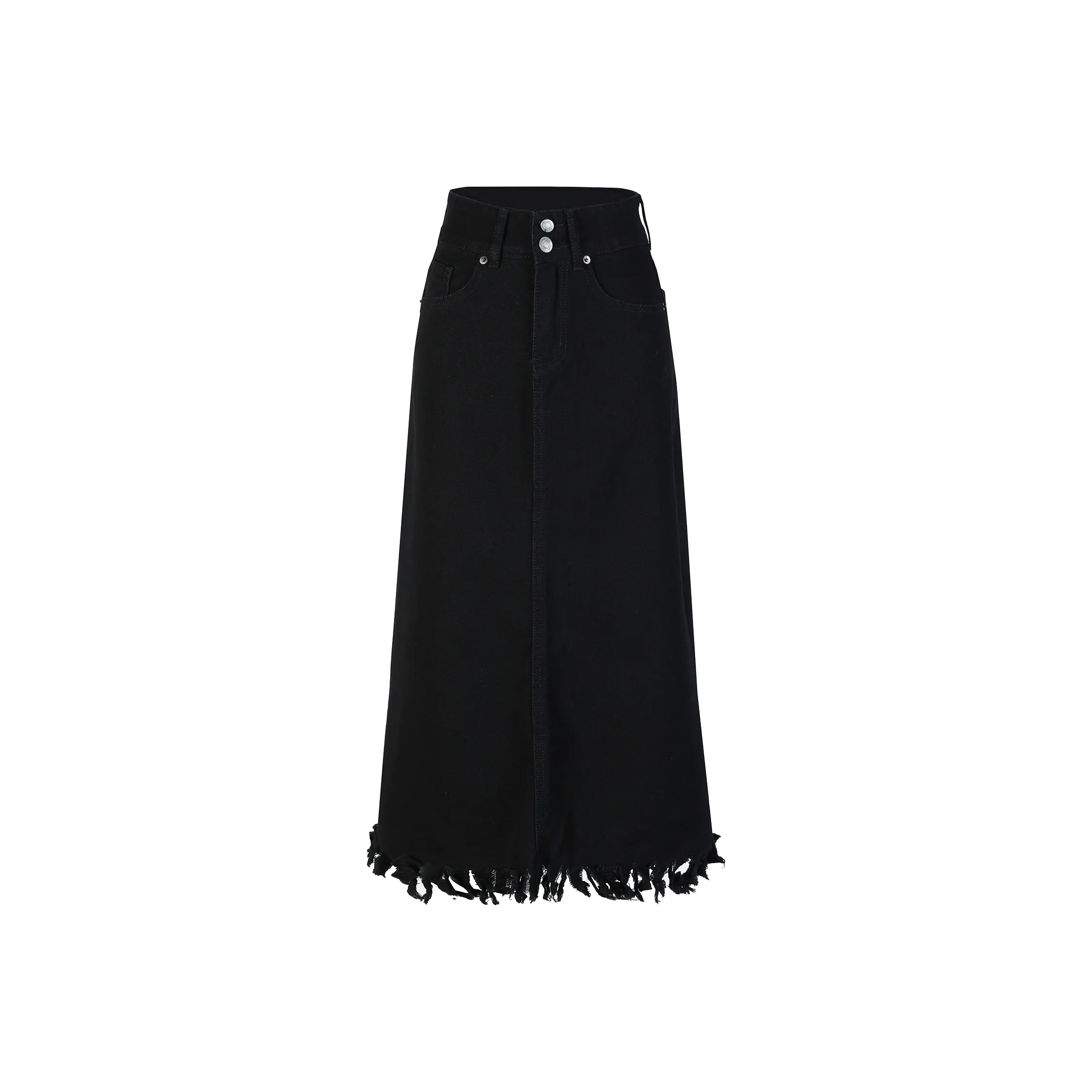 Wen Shan Деним Длинная Юбка Женская Черная