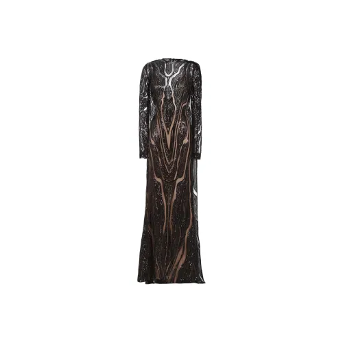 ELIE SAAB Обсидиан Женские Длинные Платья с Рукавами
