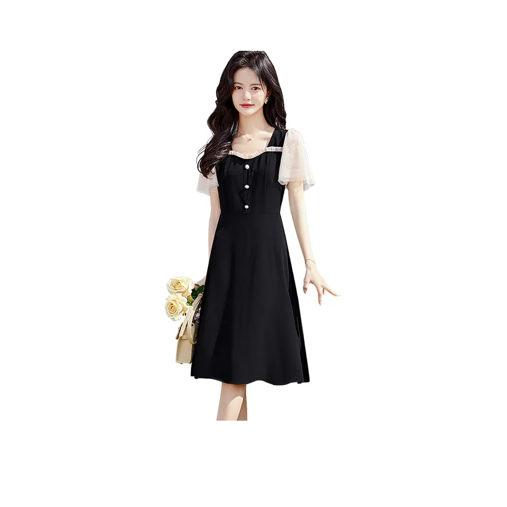 Cypress House Short Sleeved Dress Women's Black & Beige