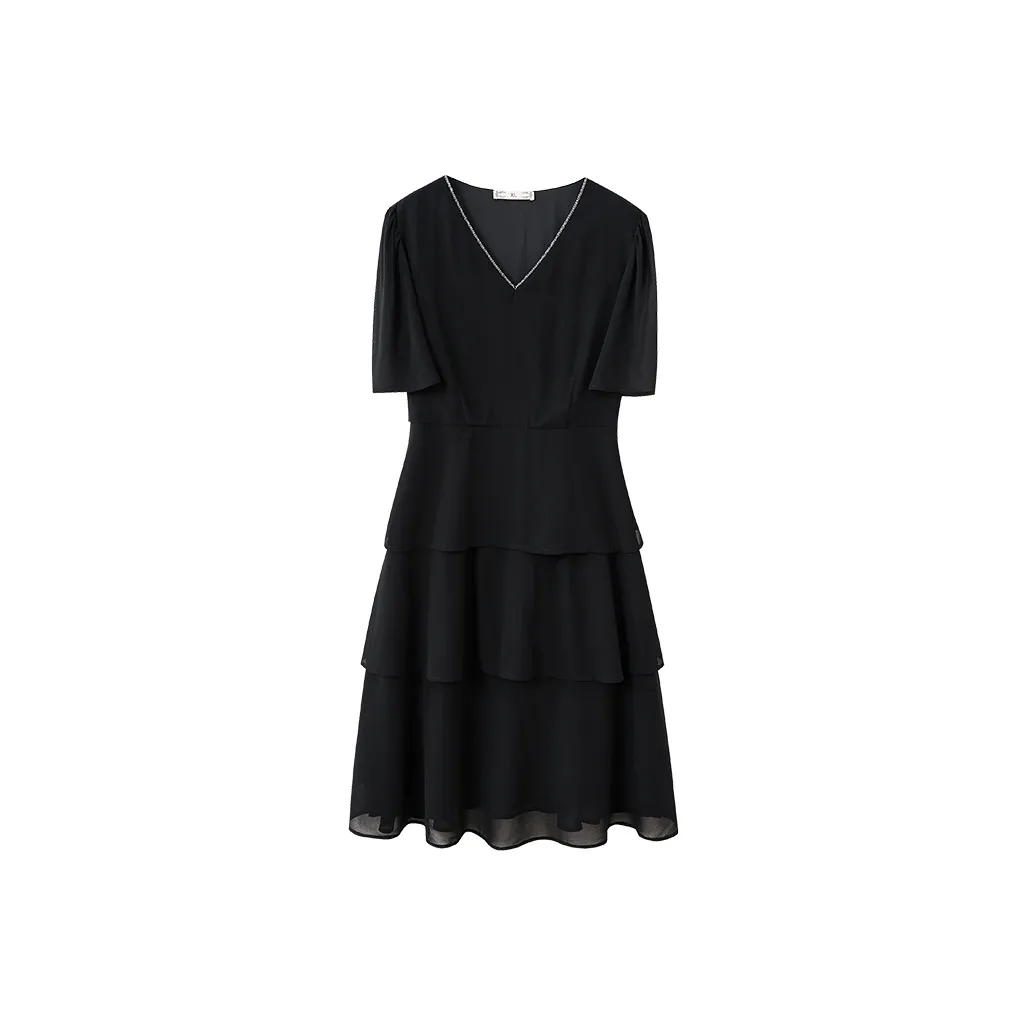 YUNFEIXIU Короткий рукав Платье Женское Черное