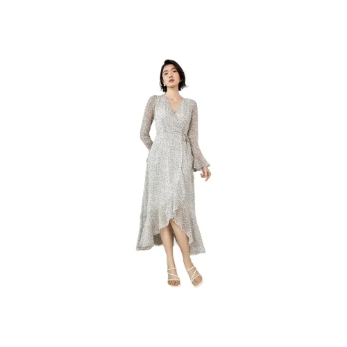 TKY SHOP Цветочные Женские Длинные Платья с Рукавами