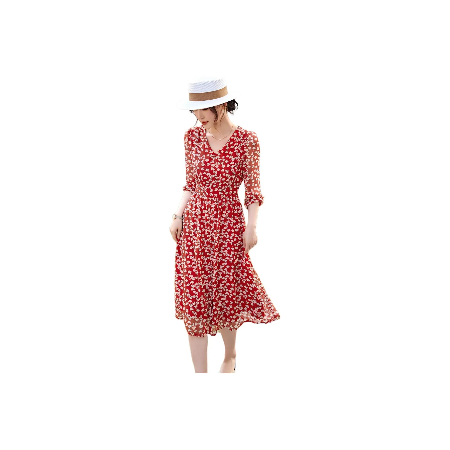 XWI Long Sleeved Dress Women's Red Jacquard