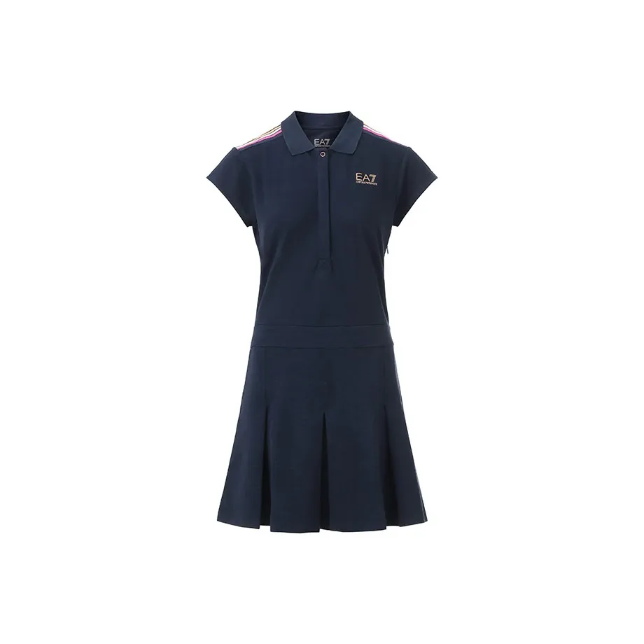 EMPORIO ARMANI EA7 SS23 Short Sleeved Dress Women's Marine Blue