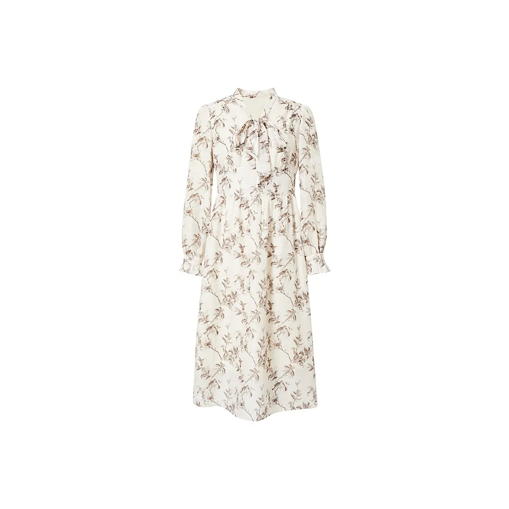 Hopeshow Long Sleeved Dress Women's Beige With Floral