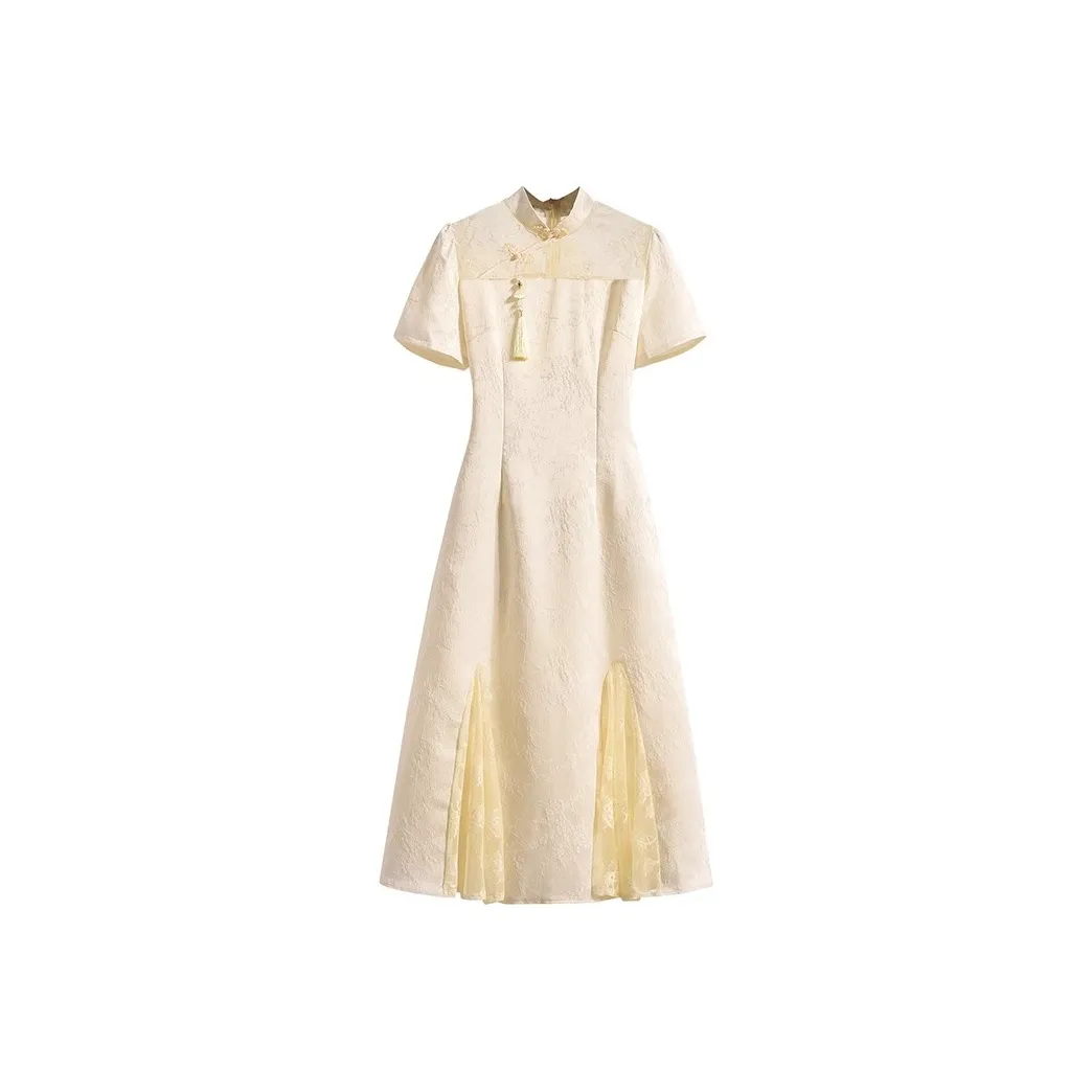 ARIADNAW STUDIO Короткий рукав Платье Женское Абрикосовое