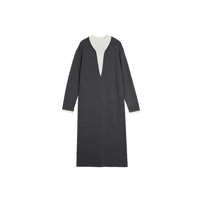 ELLE Длинное платье с длинными рукавами женское светло-серое