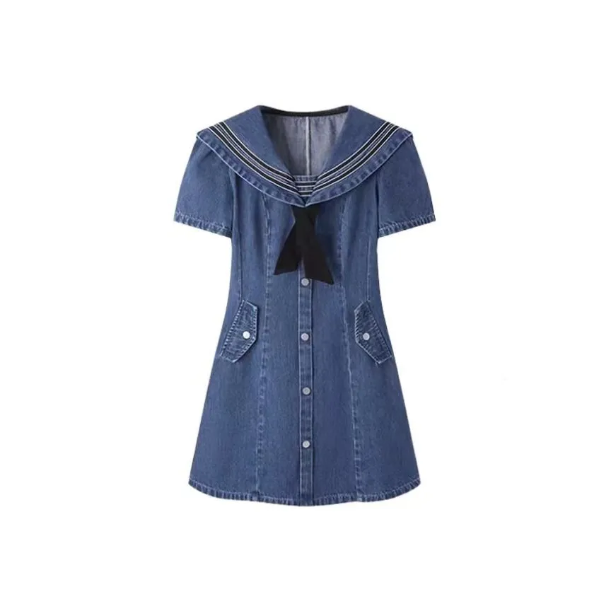 Lookinto Короткий рукав Платье Женское Павлин Синий