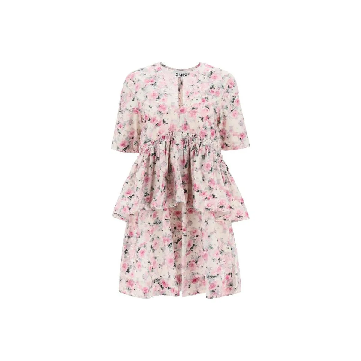 GANNI V-Neck Floral-Printed Ruffled Dress