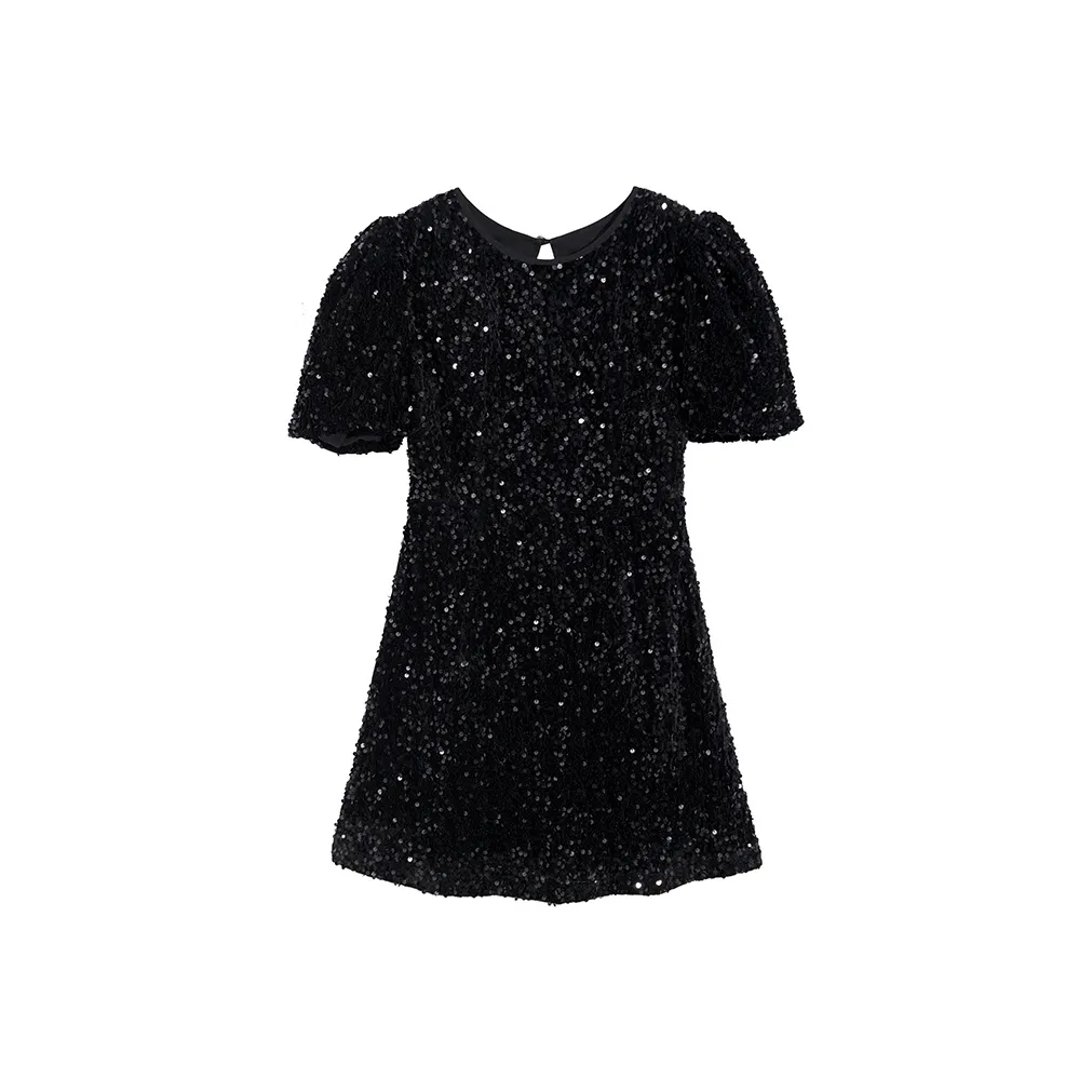 Ouyang Короткий рукав Платье Женское Черное